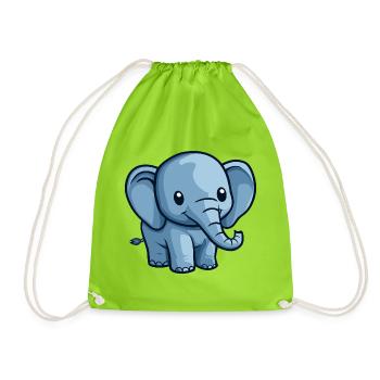 Blue cartoon elephant motif - Drawstring Bag - neon green - Front