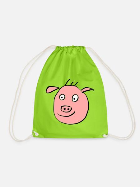 Cute pig face - Drawstring Bag - neon green