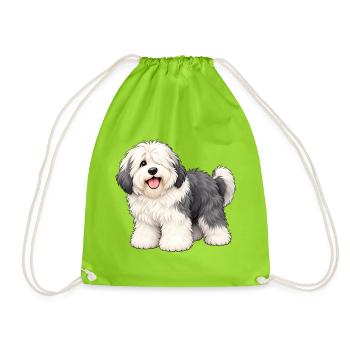 Old English Sheepdog Kawaii Style – Bobtail - Turnbeutel - Neongrün - Vorne