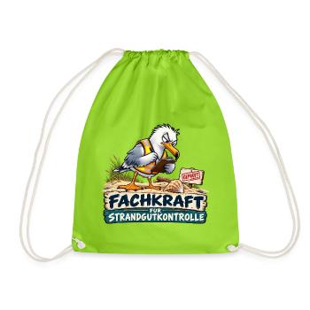 Fachkraft Strandgutkontrolle Cartoon - Turnbeutel - Neongrün - Vorne