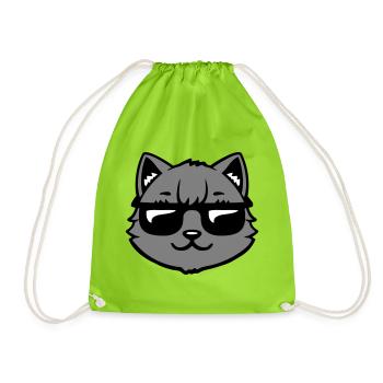 Katze Graue Sonnenbrille Cool Lässig Style Blick - Turnbeutel - Neongrün - Vorne