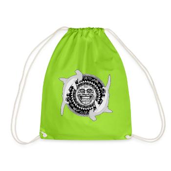 Hammerhead Shark Tiki - Drawstring Bag - neon green - Front