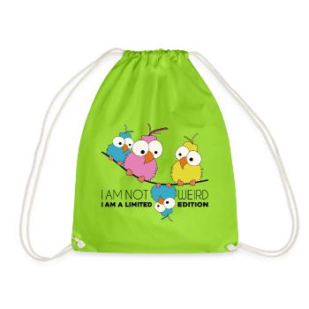 Not Weird. I am a limited Edition. Birds on a Wire - Drawstring Bag - neon green - Front