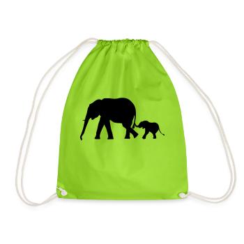 Elephants - elephant mother and child - Drawstring Bag - neon green - Front