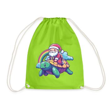 Turtle Santa Claus Christmas - Drawstring Bag - neon green - Front