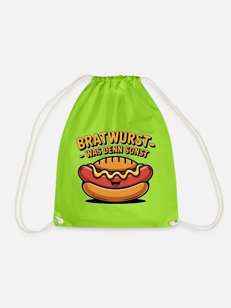Bratwurst Spruch – Lustiges Grillmotiv Was denn so - Turnbeutel - Neongrün