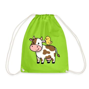 Vache mignonne avec amitié d’oiseau - Sac de sport léger - vert néon - Devant