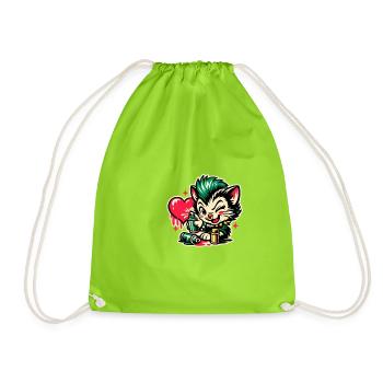 Kitten Graffiti with Heart - Drawstring Bag - neon green - Front