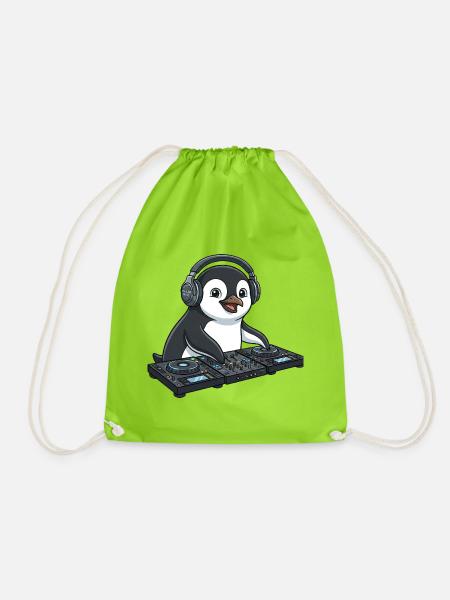 Pinguin DJ Musik Techno Party Comic - Turnbeutel - Neongrün