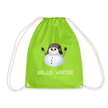 Hello Winter - Schneemann mit Uschanka - Turnbeutel - Neongrün - Vorne