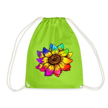 Sonnenblume in Regenbogenfarben - Turnbeutel - Neongrün - Vorne