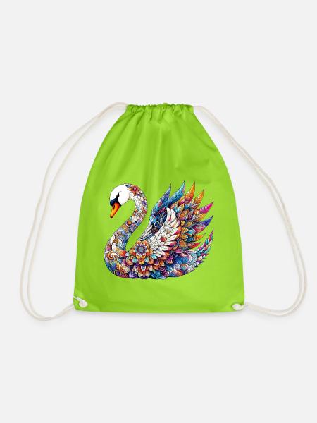 Schwan mit Mandalas verziert - Turnbeutel - Neongrün