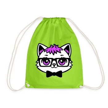 Chat Nerd Nerd Lunettes Noeud papillon Cheveux roses Geek - Sac de sport léger - vert néon - Devant