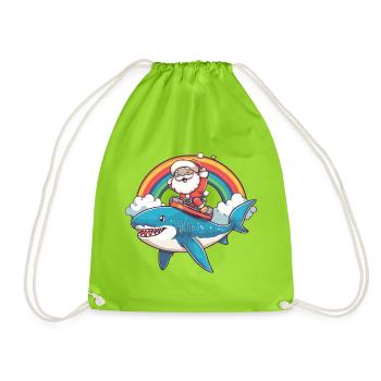 Shark Santa Claus Christmas - Drawstring Bag - neon green - Front