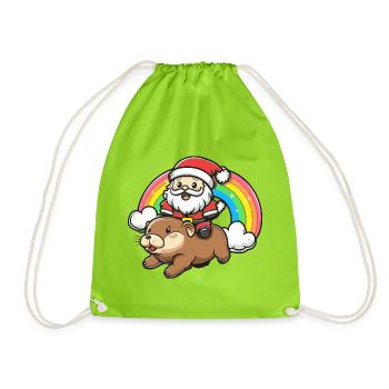 Biber Weihnachtsmann Weihnachten - Turnbeutel - Neongrün - Vorne