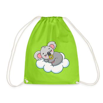 Baby Koala dreamer on pastel cloud - Drawstring Bag - neon green - Front