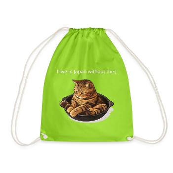 Funny Cartoon Cats Meme I live in Japan... - Drawstring Bag - neon green - Front