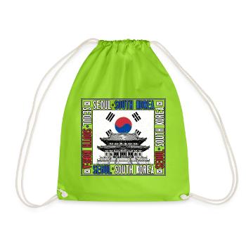 Seoul South Korea Korean Flag Korean Temple - Drawstring Bag - neon green - Front