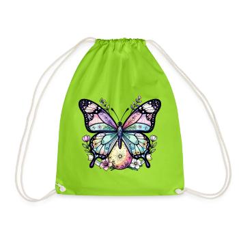 Pastel Floral Butterfly - Drawstring Bag - neon green - Front