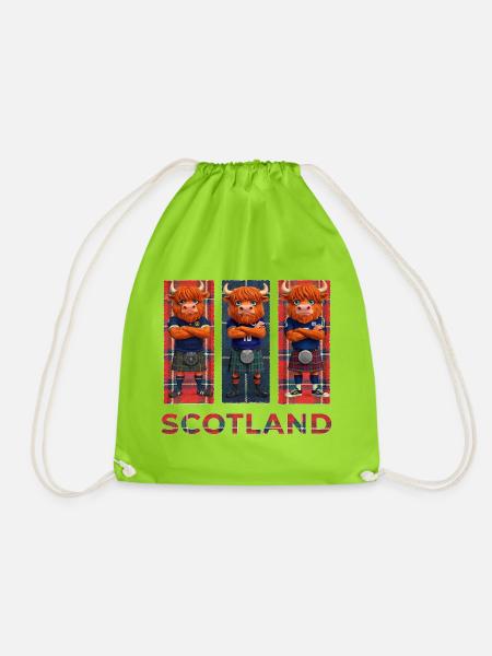 Highland-Kuh in Tartan-Kilts - Turnbeutel - Neongrün