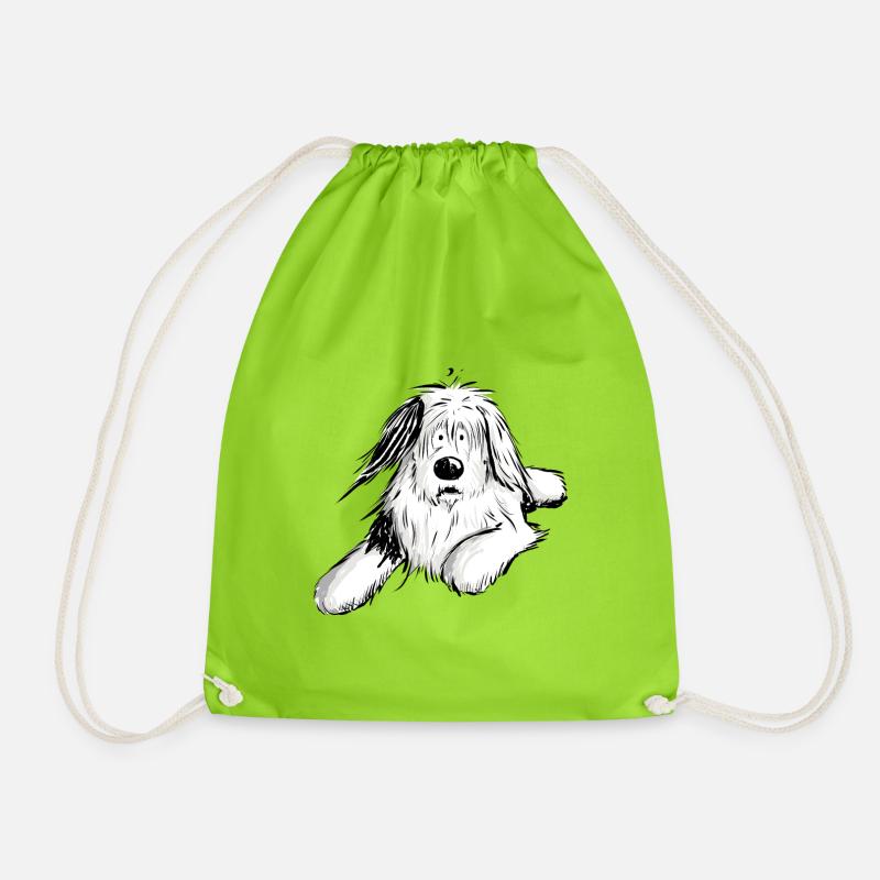 Felliger Bobtail I Beraded Collie Hund I Geschenk - Turnbeutel - Neongrün