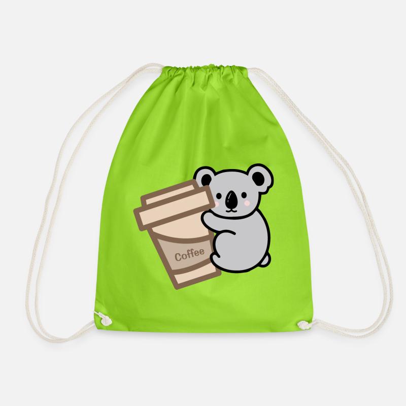 Koala Needs Coffee - Drawstring Bag - neon green