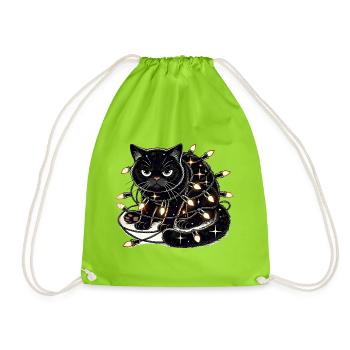 Grumpy Christmas Cat. Meow but please without tinsel - Drawstring Bag - neon green - Front