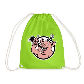 Piggy with Celebration Bottle - Drawstring Bag - neon green - Front