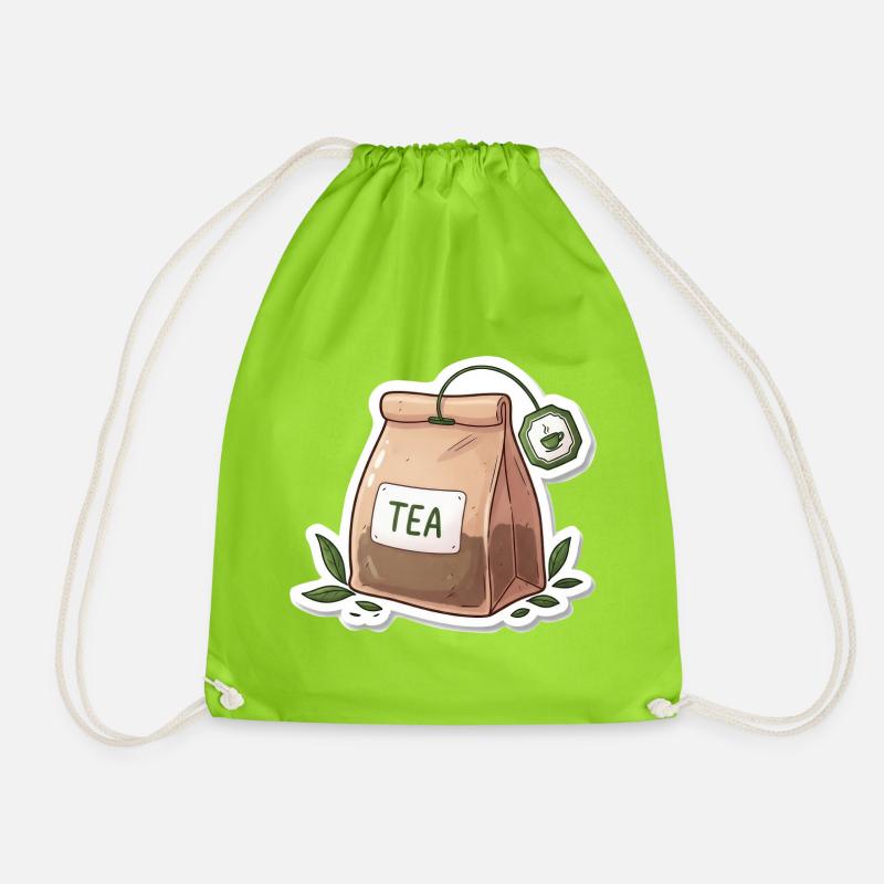 Tea bag illustration - Drawstring Bag - neon green