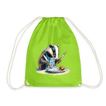 Blaireau à table avec un escargot - Sac de sport léger - vert néon - Devant
