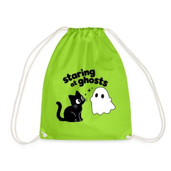Cute Cat Meets Ghost | Minimal Halloween Motif - Drawstring Bag - neon green - Front