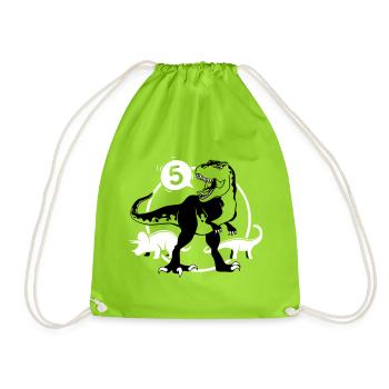 Dinosaurier 5 Jahre T-Shirt - Turnbeutel - Neongrün - Vorne