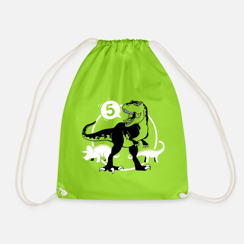 Dinosaur 5 Years T-Shirt - Drawstring Bag - neon green