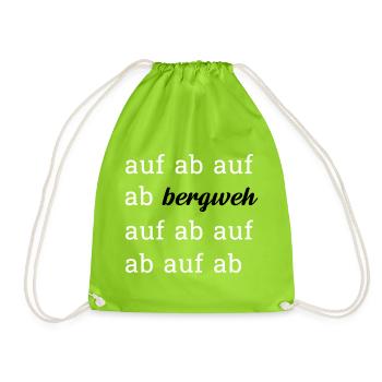 auf ab bergweh. 2 Schriftfarben personalisierbar. - Turnbeutel - Neongrün - Vorne