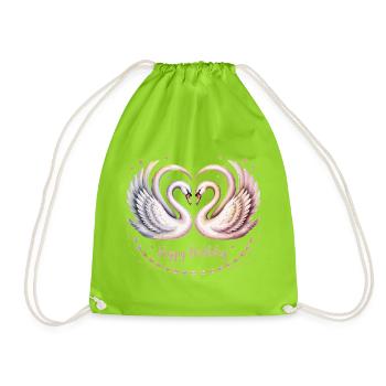 Romantisches Happy Birthday Schwan T-Shirt - Turnbeutel - Neongrün - Vorne