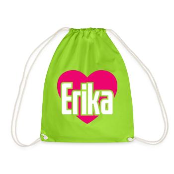 I Love Erika Pink Heart I Love Erika - Drawstring Bag - neon green - Front