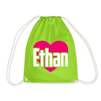 I Love Ethan Pinkes Herz Ich liebe Ethan - Turnbeutel - Neongrün - Vorne
