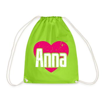 I Love Anna Pinkes Herz Ich liebe Anna - Turnbeutel - Neongrün - Vorne