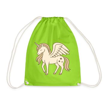 Niedliches geflügeltes Einhorn mit Sternen und Pastellmähne - Turnbeutel - Neongrün - Vorne