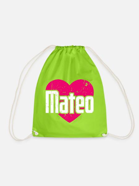 I Love Mateo Pinkes Herz Ich liebe Mateo - Turnbeutel - Neongrün