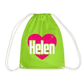 I Love Helen Pinkes Herz Ich liebe Helen - Turnbeutel - Neongrün - Vorne