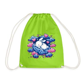 Moondream bunny on cloud heart - Drawstring Bag - neon green - Front