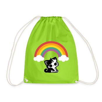 Goth Cat under the Rainbow Motif - Drawstring Bag - neon green - Front