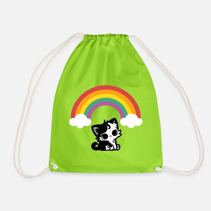 Goth Cat under the Rainbow Motif - Drawstring Bag - neon green