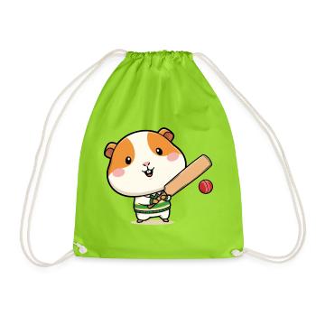 Cute Cricket Guinea Pig Cartoon - Drawstring Bag - neon green - Front