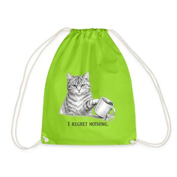 I Regret Nothing Funny Cat Sketch - Drawstring Bag - neon green - Front