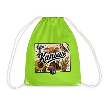 Kansas Sunflower State Vintage Reiseaufkleber - Turnbeutel - Neongrün - Vorne
