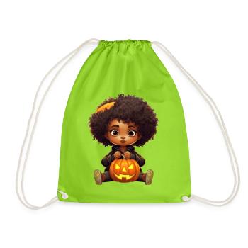 Süßer Halloween-Kuschelmonster mit Kürbis - Turnbeutel - Neongrün - Vorne