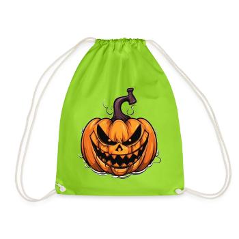 Spooky Halloween Pumpkin Mask Design - Drawstring Bag - neon green - Front