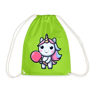 Unicorn Unicorn with Table Tennis Racket for - Drawstring Bag - neon green - Front